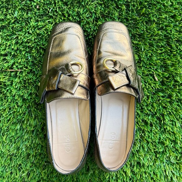 CHLOE Quincy Leather Loafers with Collapsible Heel  Size: 38.5/US 8.5 - Picture 4 of 10